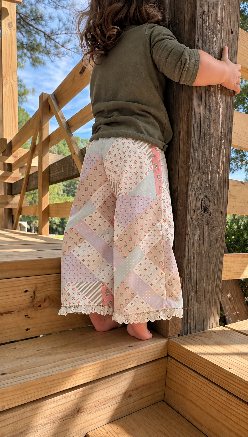 Patchwork Lace-Trim Wide-Leg Pants | 2T