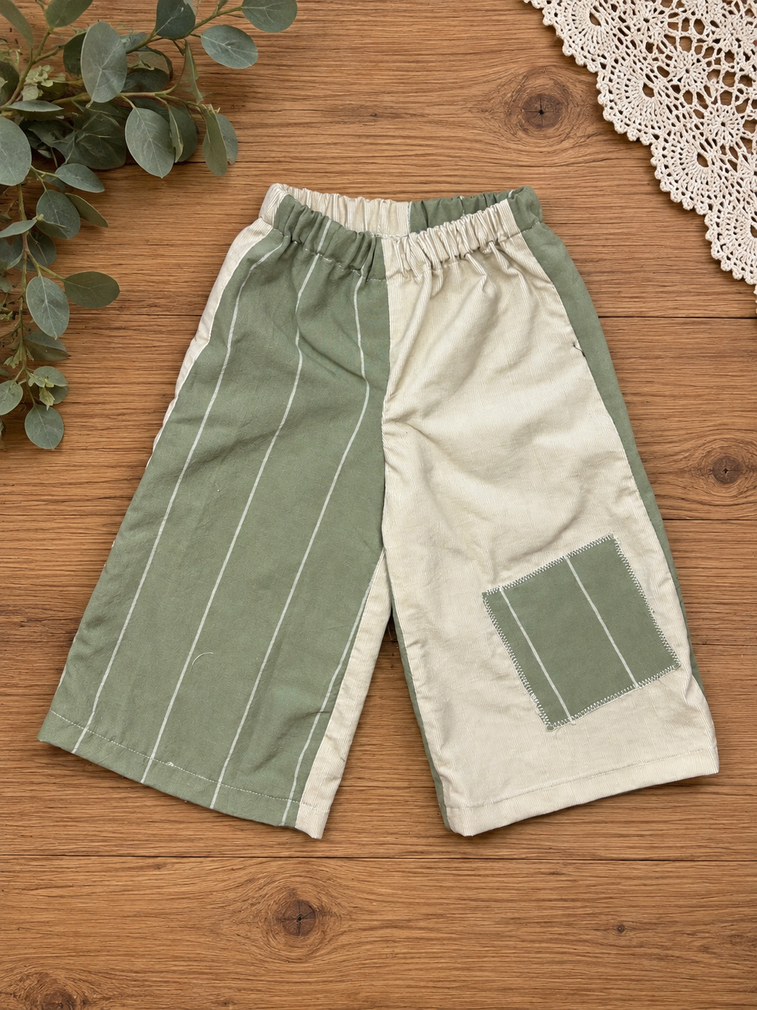 Sage Patchwork Wide-Leg Pants | 18M