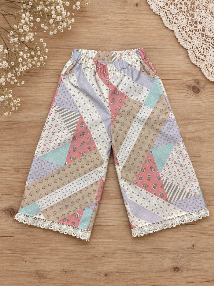 Patchwork Lace-Trim Wide-Leg Pants | 2T