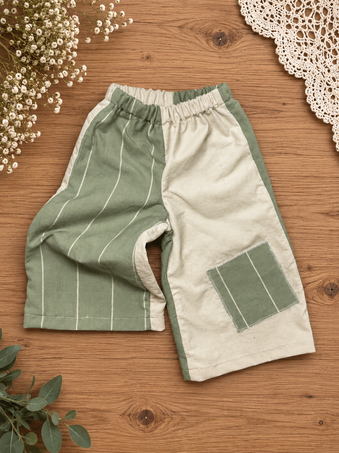 Sage Patchwork Wide-Leg Pants | 18M