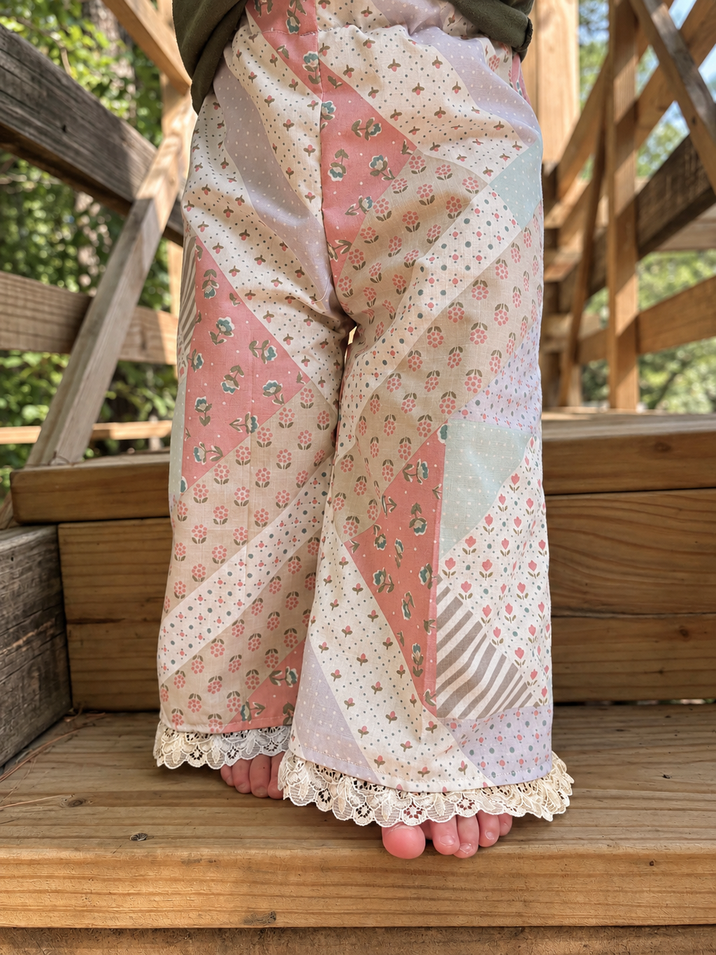 Patchwork Lace-Trim Wide-Leg Pants | 2T