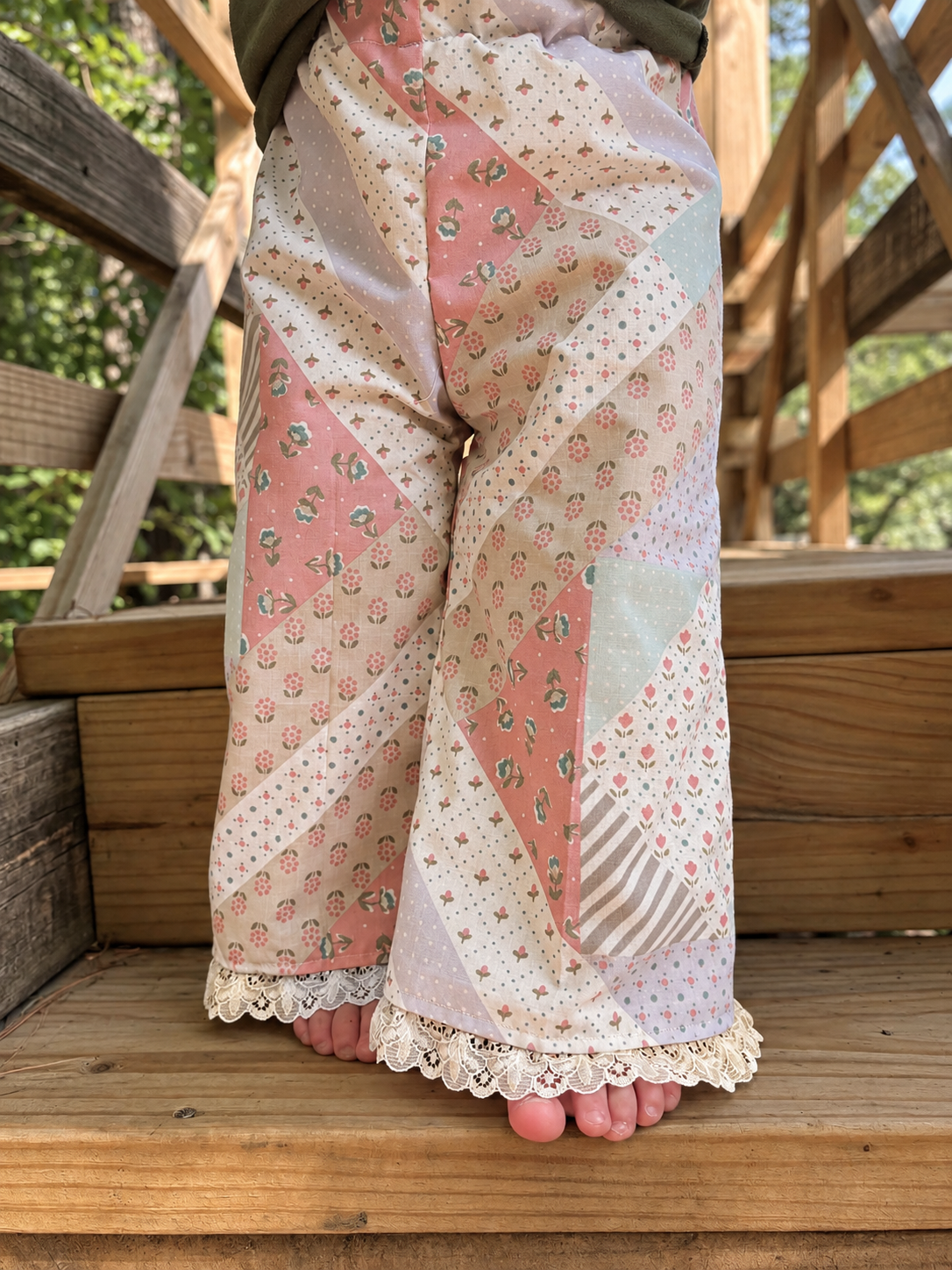 Patchwork Lace-Trim Wide-Leg Pants | 2T