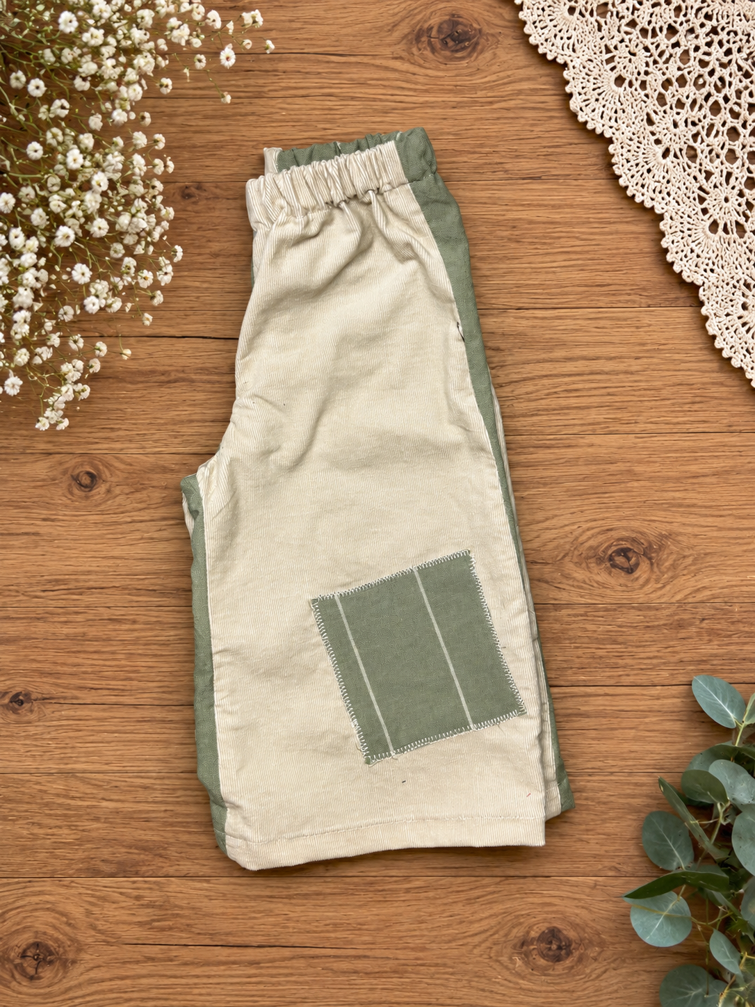 Sage Patchwork Wide-Leg Pants | 18M