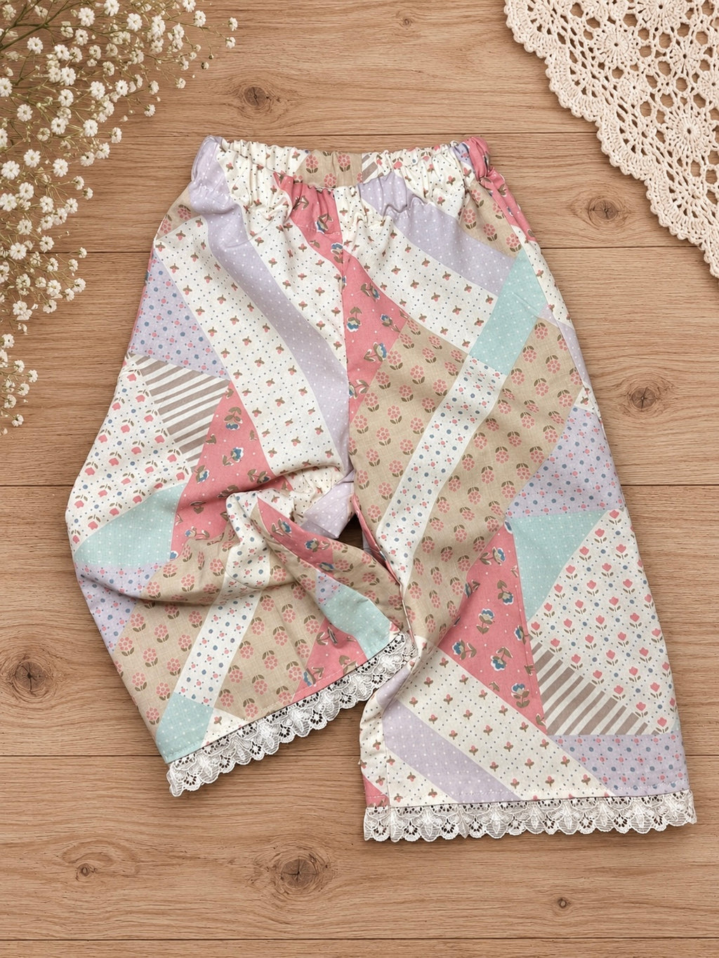 Patchwork Lace-Trim Wide-Leg Pants | 2T