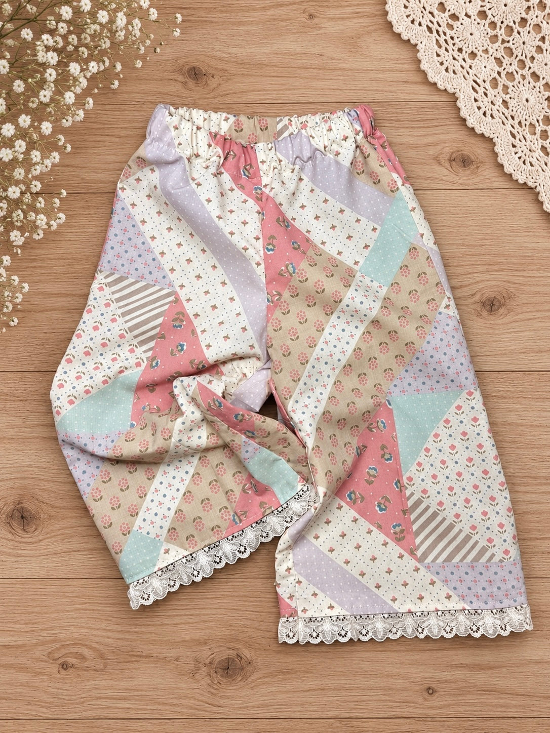 Patchwork Lace-Trim Wide-Leg Pants | 2T